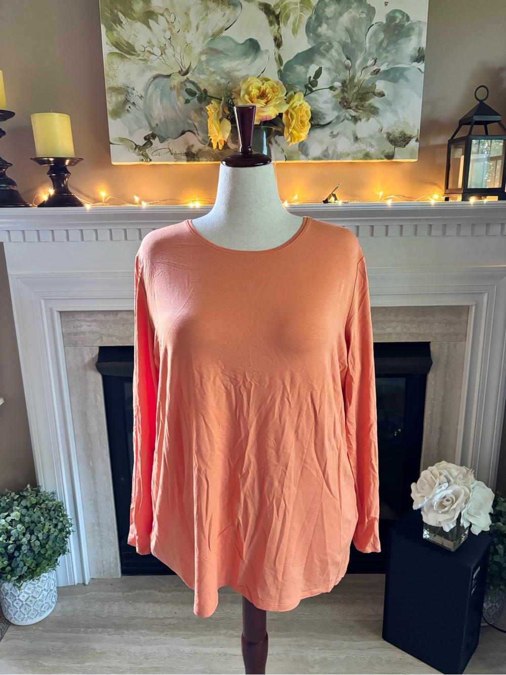 *NEW* Chico’s Long Sleeve Knit Top Scoop Neck Apricot Sorbet Top - XXL